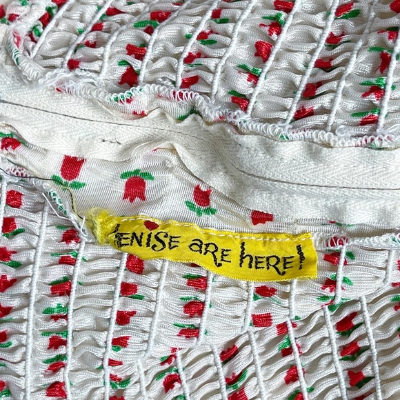 Vintage 60s 70s Rare Denise Are Here Tulip Print Elastic Ruched Maxi Dress Small - Picture 7 of 11